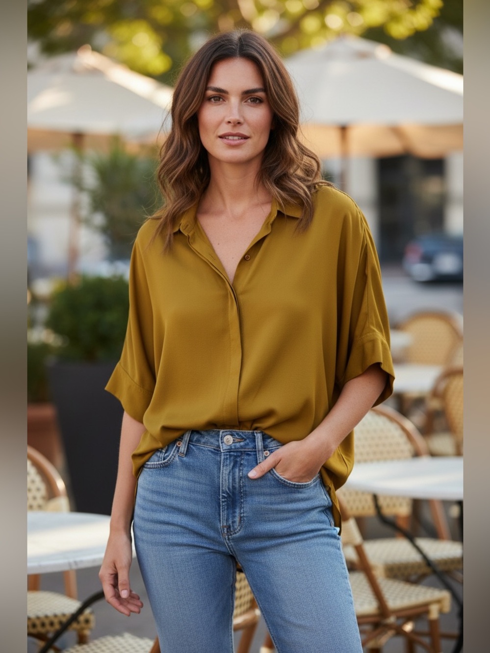 Agnes & Dora NWT Mustard Gold Oversized Button Down Tunic Top Small
